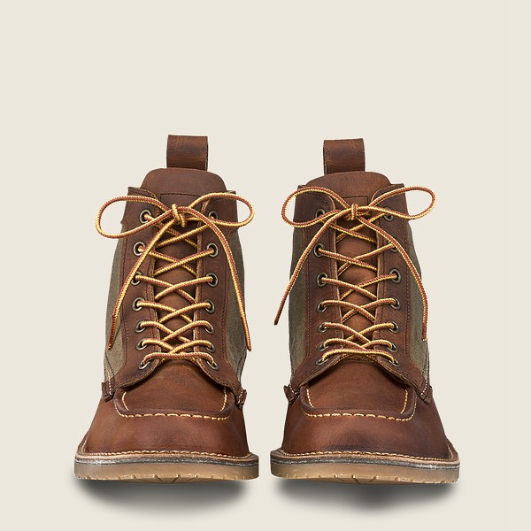 Red Wing Heritage Boots Mens Brown - Weekender Canvas Moc - 6-inchr Rough & Tough Leather - 2607851-